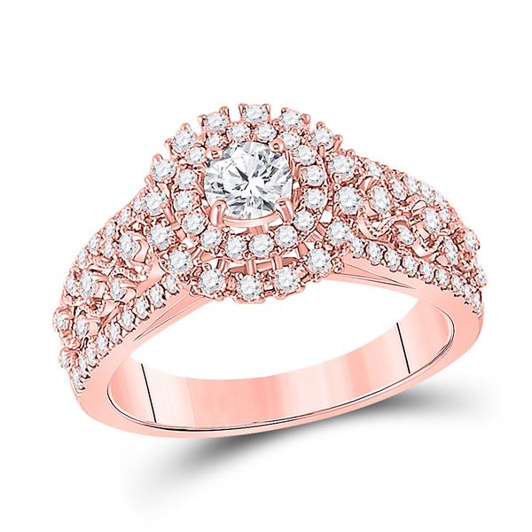 Diamond Halo Bridal Wedding Engagement Ring 1 Cttw 14kt Rose Gold