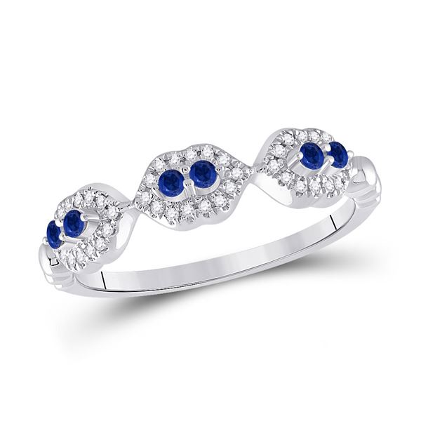 Blue Sapphire Diamond Band Ring 1/4 Cttw 14kt White Gold