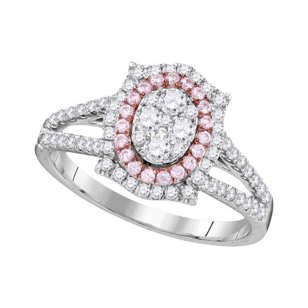 Pink Diamond Oval Cluster Ring 3/4 Cttw 14kt White Gold