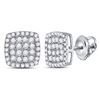 Image 1 : Diamond Cluster Cushion Stud Earrings 1/2 Cttw 14kt White Gold