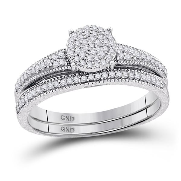 Diamond Cluster Bridal Wedding Ring Band Set 1/4 Cttw 10k White Gold