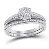 Image 1 : Diamond Cluster Bridal Wedding Ring Band Set 1/4 Cttw 10k White Gold