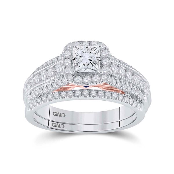 Princess Diamond Bridal Wedding Ring Band Set 1-1/4 Cttw 14kt Two-tone Gold
