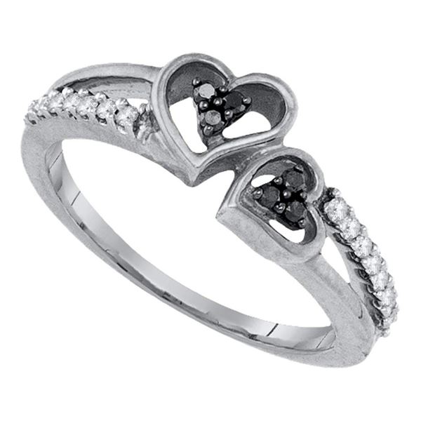 Black Color Enhanced Diamond Double Heart Ring 1/5 Cttw Sterling Silver