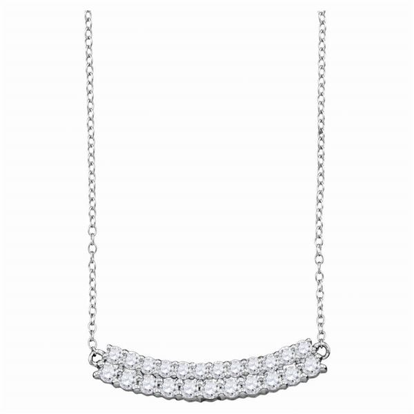Diamond Curved Double Row Bar Necklace 1 Cttw 14kt White Gold