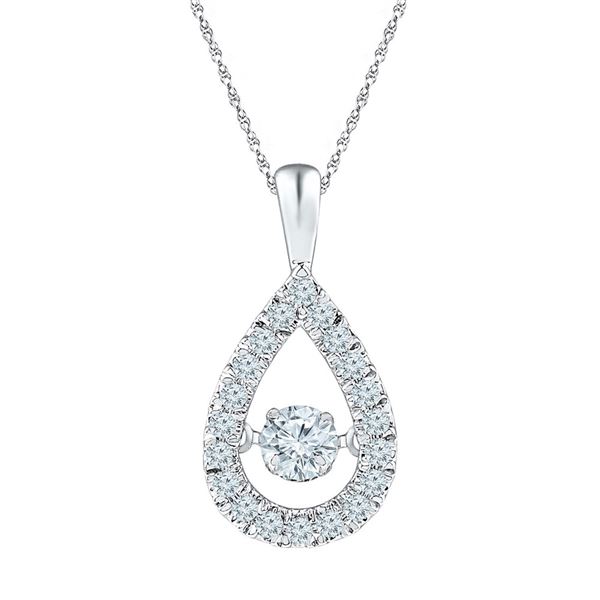 Diamond Moving Twinkle Solitaire Teardrop Pendant 3/8 Cttw 10kt White Gold