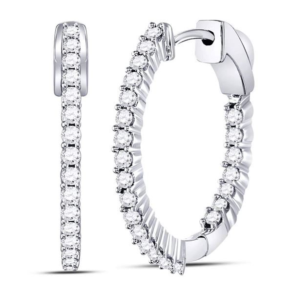 Inside Outside Diamond Hoop Earrings 1 Cttw 10kt White Gold