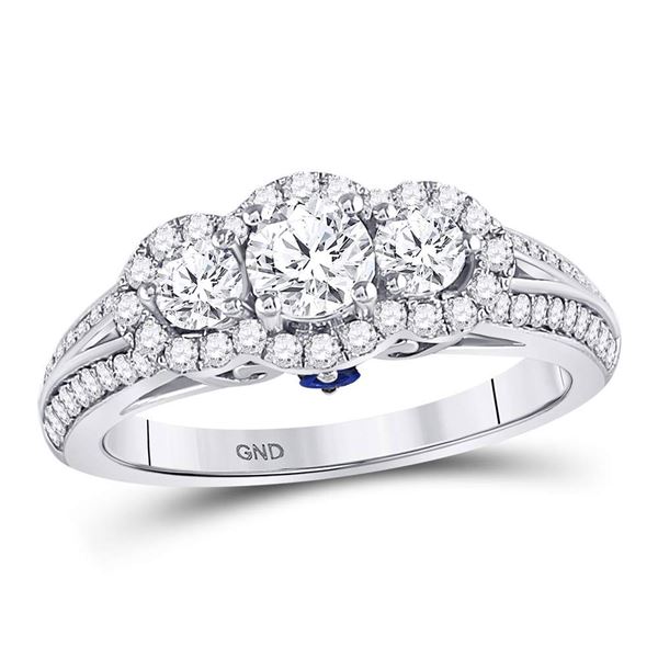 Diamond 3-stone Bridal Wedding Engagement Ring 1-1/4 Cttw 14kt White Gold