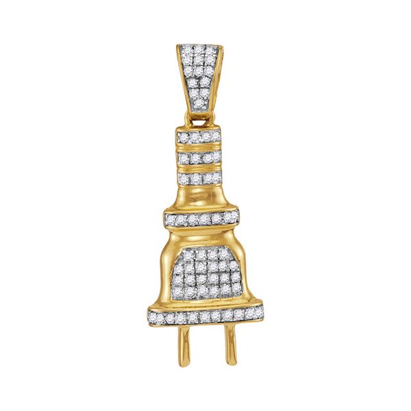 Mens Diamond Power Plug Charm Pendant 1/5 Cttw 10kt Yellow Gold