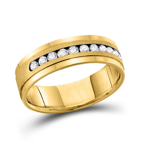 Mens Channel-set Diamond Single Row Wedding Band Ring 1/2 Cttw 14kt Yellow Gold