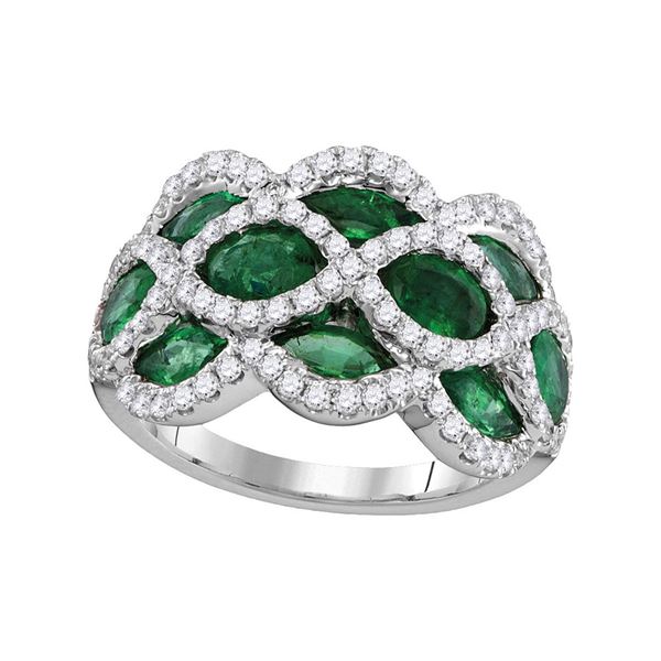 Marquise Emerald Diamond Fashion Ring 3 Cttw 18kt White Gold