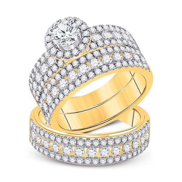 His Hers Diamond Halo Matching Wedding Set 3 Cttw 14kt Yellow Gold