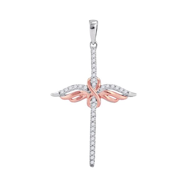 Diamond Angel Cross Pendant 1/8 Cttw 10kt Two-tone Gold
