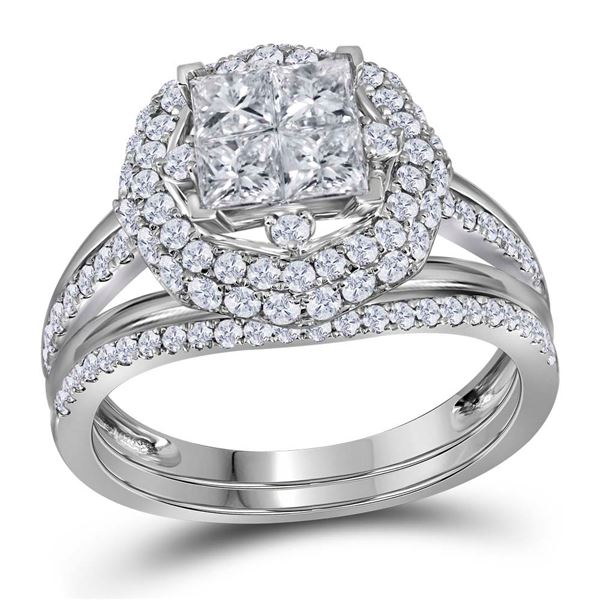 Princess Diamond Bridal Wedding Ring Band Set 1-1/2 Cttw 14kt White Gold