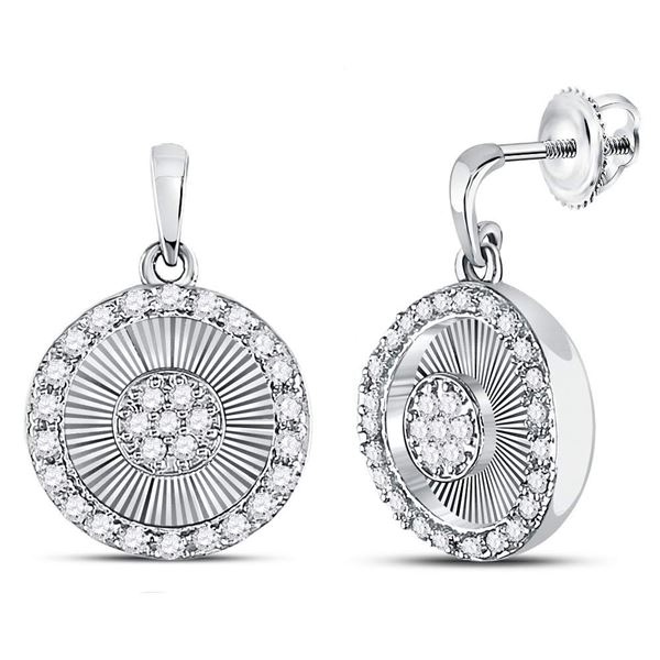 Diamond Circle Dangle Earrings 1/4 Cttw 10kt White Gold