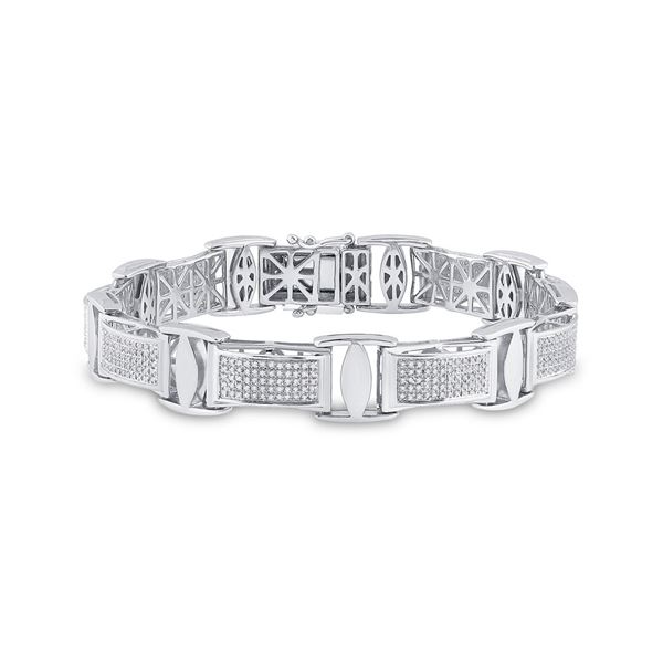 Sterling Silver Mens Diamond Rectangle Link Bracelet 1-5/8 Cttw Sterling Silver