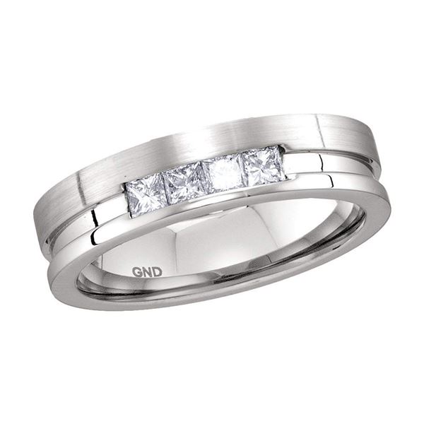 Mens Princess Channel-set Diamond Single Row Wedding Band 1/2 Cttw 14kt White Gold