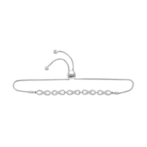 Diamond Linked Infinity Bolo Bracelet 1/3 Cttw 10kt White Gold