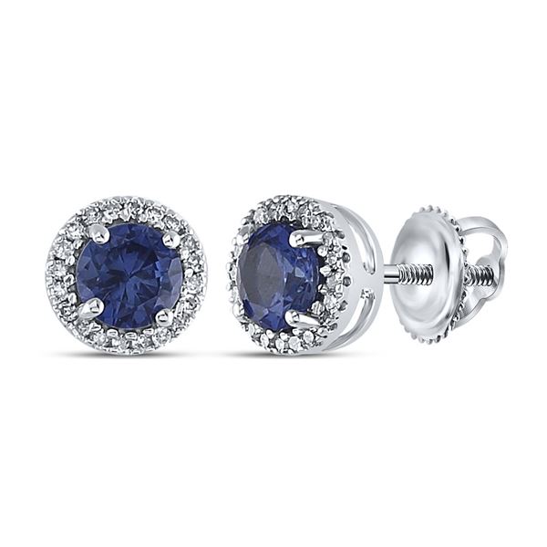 Lab-Created Blue Sapphire Stud Earrings 1-1/2 Cttw Sterling Silver