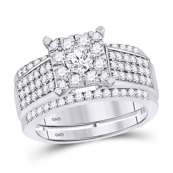 Diamond Bridal Wedding Ring Band Set 1-3/8 Cttw 10kt White Gold