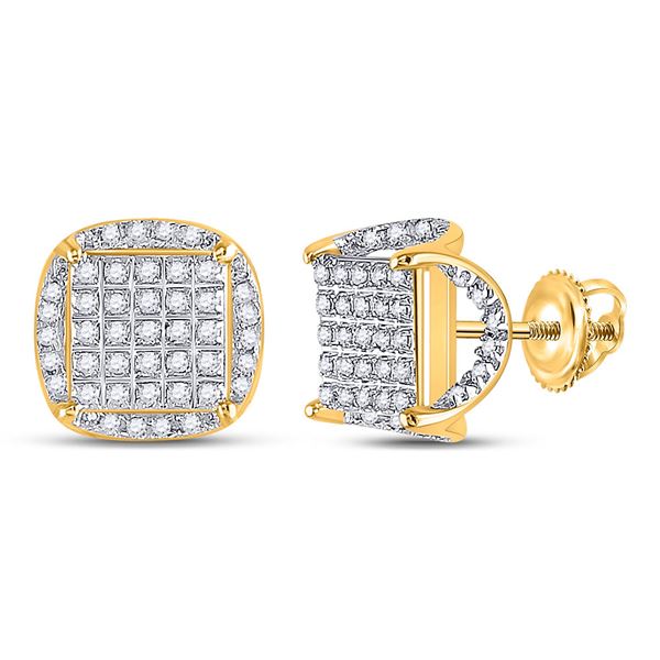 Mens Diamond Square Stud Earrings 1/3 Cttw 10kt Yellow Gold