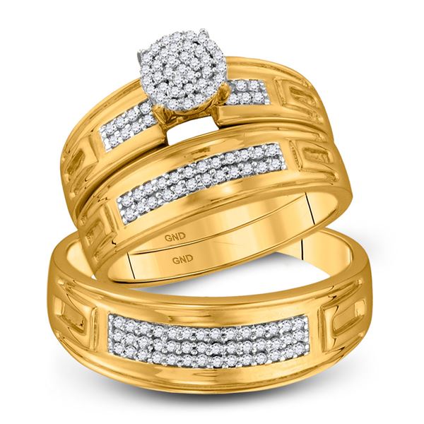 His Hers Diamond Cluster Matching Wedding Set 1/3 Cttw 10kt Yellow Gold