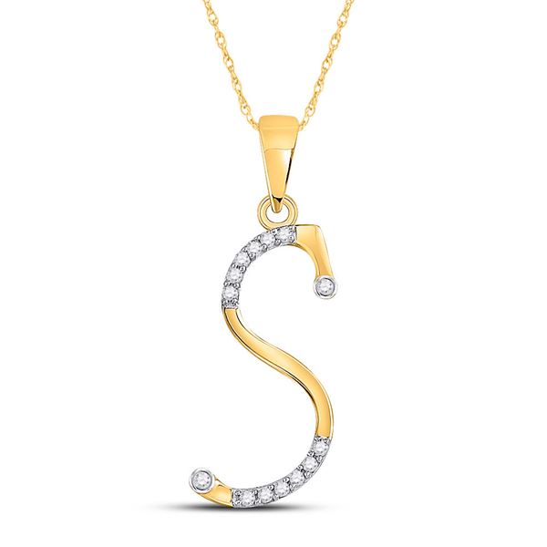 Diamond S Initial Letter Pendant 1/10 Cttw 10kt Yellow Gold