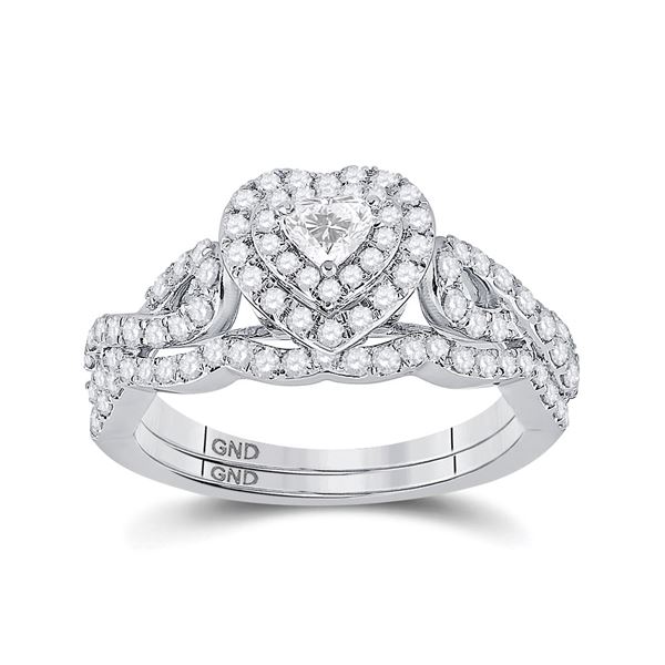 Heart Diamond Bridal Wedding Ring Band Set 1 Cttw 10kt White Gold