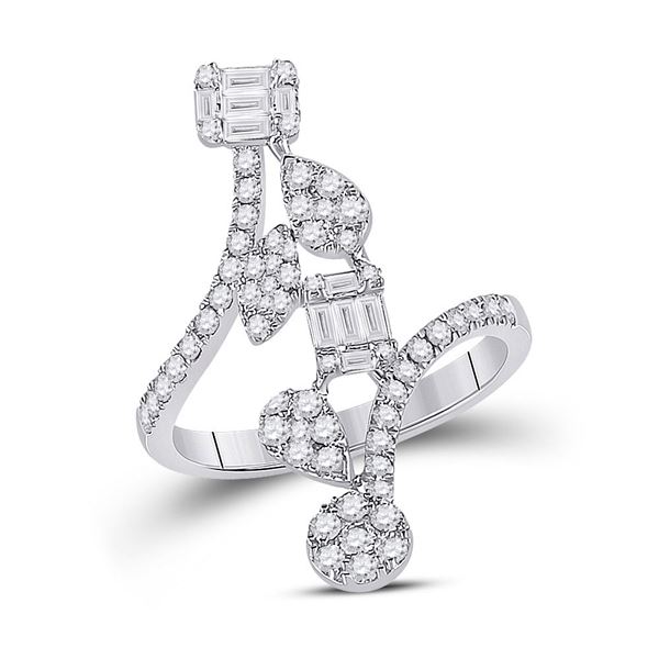 Baguette Diamond Bypass Cluster Fashion Ring 7/8 Cttw 14kt White Gold