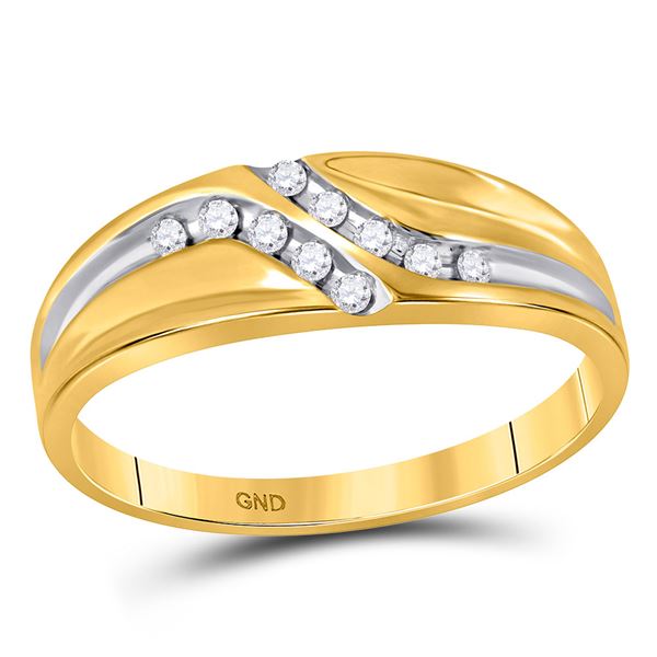 Mens Diamond Double Row Slender Wedding Band 1/8 Cttw 10kt Yellow Gold