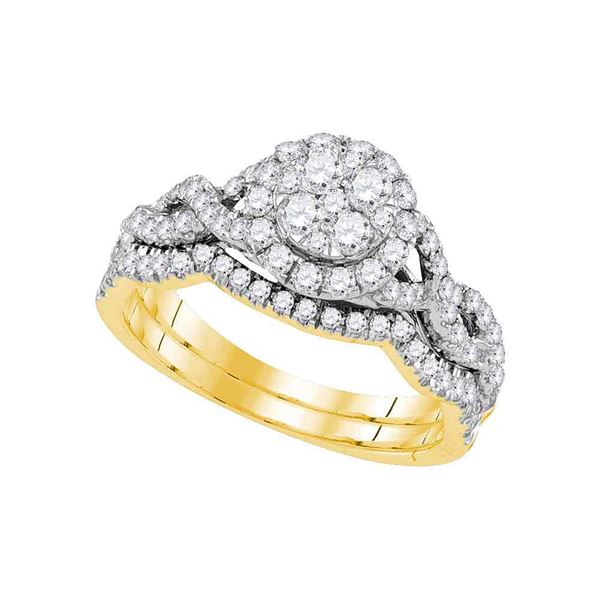 Diamond Cluster Bridal Wedding Ring Band Set 7/8 Cttw 14kt Yellow Gold