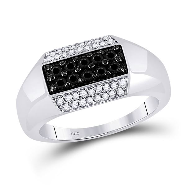 Mens Black Color Enhanced Diamond Band Ring 3/4 Cttw 10kt White Gold