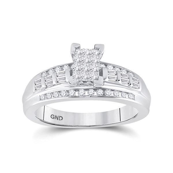 Sterling Silver Princess Diamond Cluster Bridal Wedding Engagement Ring 1/2 Cttw Sterling Silver