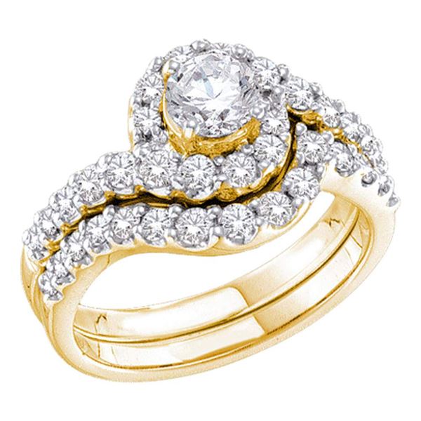 Diamond Bridal Wedding Ring Band Set 1-3/8 Cttw 14kt Yellow Gold