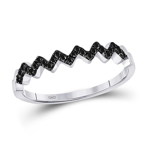 Black Color Enhanced Diamond Chevron Band Ring 1/6 Cttw 10kt White Gold