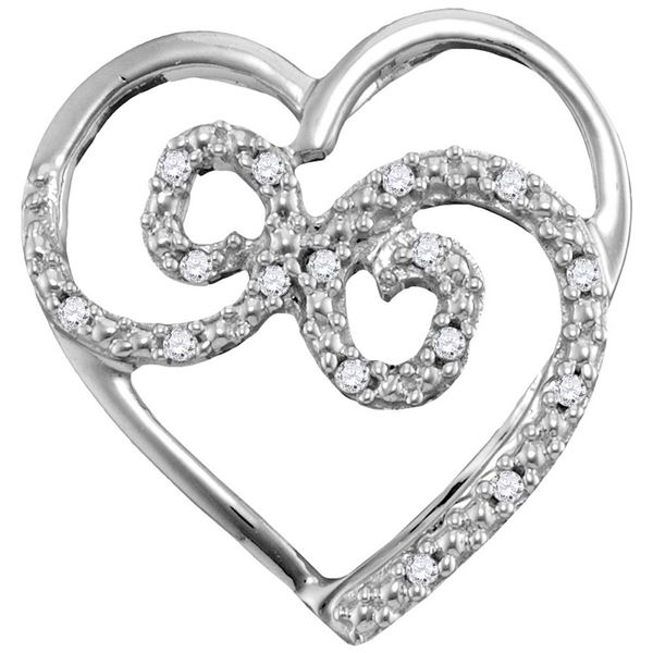 Diamond Curled Heart Pendant 1/20 Cttw 10kt White Gold