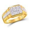 Image 1 : Mens Diamond Rectangle Cluster Ribbed Two-tone Ring 1/2 Cttw 10kt Yellow Gold