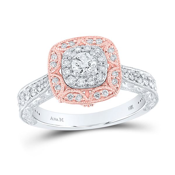 Diamond Halo Bridal Wedding Engagement Ring 3/4 Cttw 14kt Two-tone Gold
