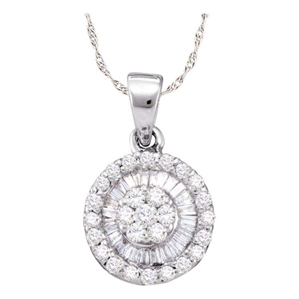 Diamond Flower Cluster Circle Pendant 5/8 Cttw 14k White Gold