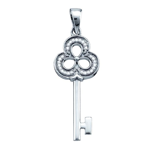 Diamond Trefoil Key Love Pendant 1/12 Cttw Sterling Silver