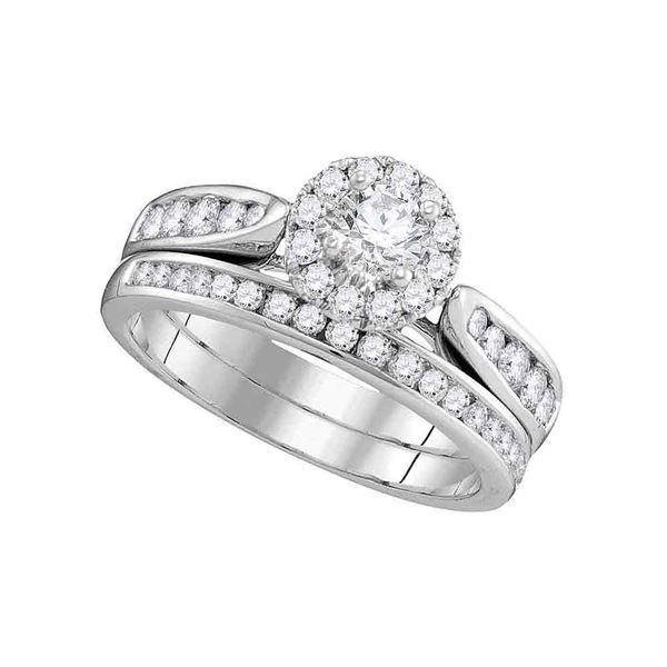 Diamond Halo Bridal Wedding Ring Band Set 1 Cttw 14kt White Gold
