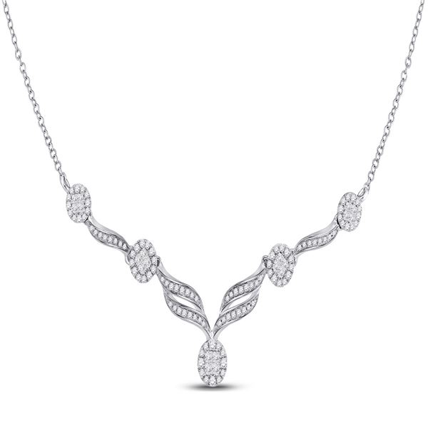 Princess Diamond Cocktail Cluster Necklace 1 Cttw 14kt White Gold