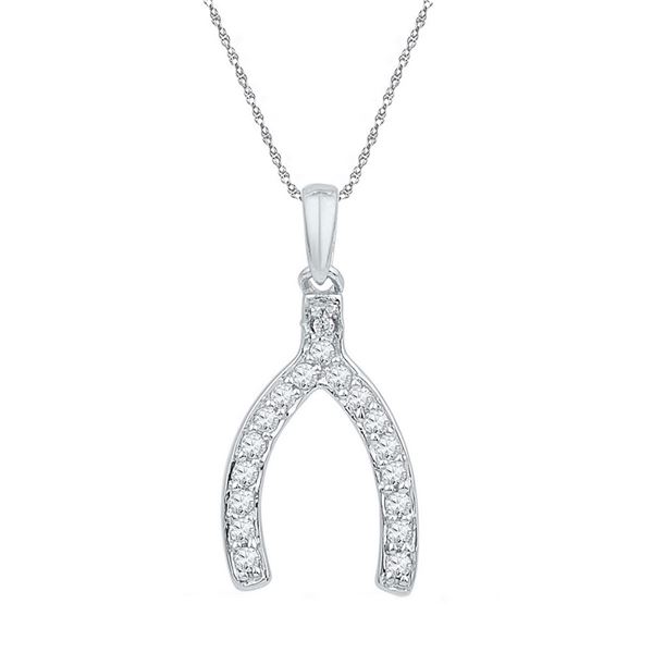 Diamond Lucky Wishbone Fortune Pendant 1/6 Cttw 10k White Gold