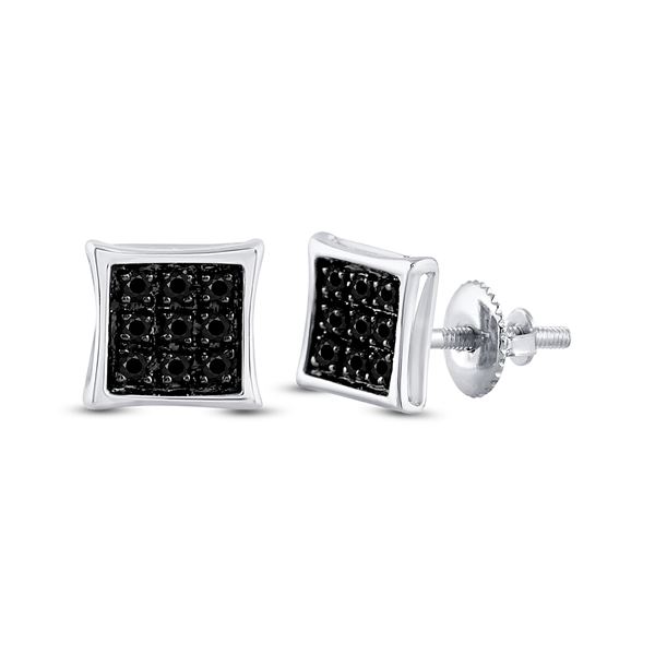 Sterling Silver Mens Black Color Enhanced Diamond Square Earrings 1/20 Cttw Sterling Silver
