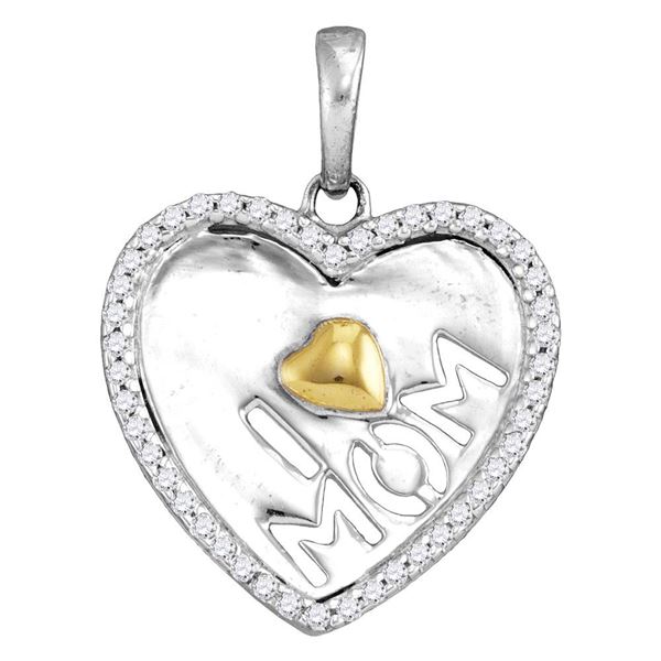 Diamond I Love Mom Heart Pendant 1/6 Cttw Sterling Silver