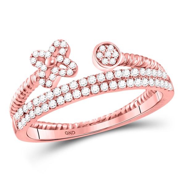 Diamond Flower Bisected Stackable Band Ring 1/5 Cttw 10kt Rose Gold