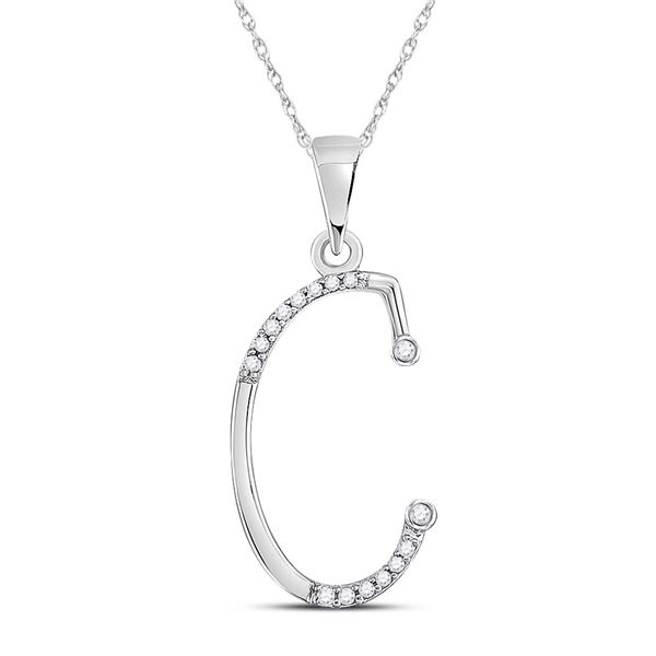 Diamond C Initial Letter Pendant 1/12 Cttw 10kt White Gold