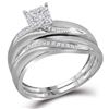 Image 2 : His Hers Diamond Cluster Matching Wedding Set 1/5 Cttw 10kt White Gold