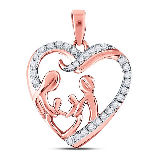 Diamond Mother Children Family Heart Pendant 1/4 Cttw 10kt Rose Gold
