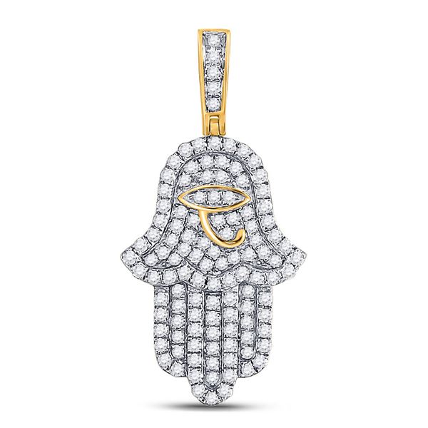 Mens Diamond Hamsa Eye of Ra Charm Pendant 1-1/4 Cttw 10kt Yellow Gold